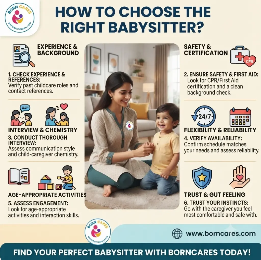 Caring babysitter looking after a young child at home